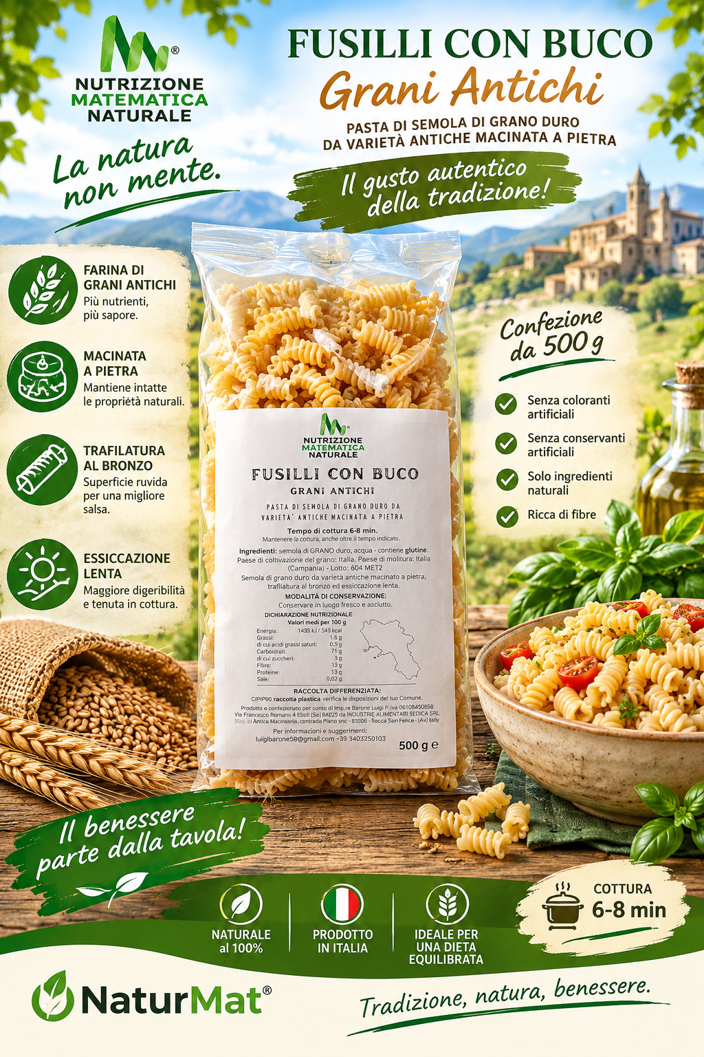 FUSILLI CON BUCO Pasta di semola di Grani Antichi 500 g