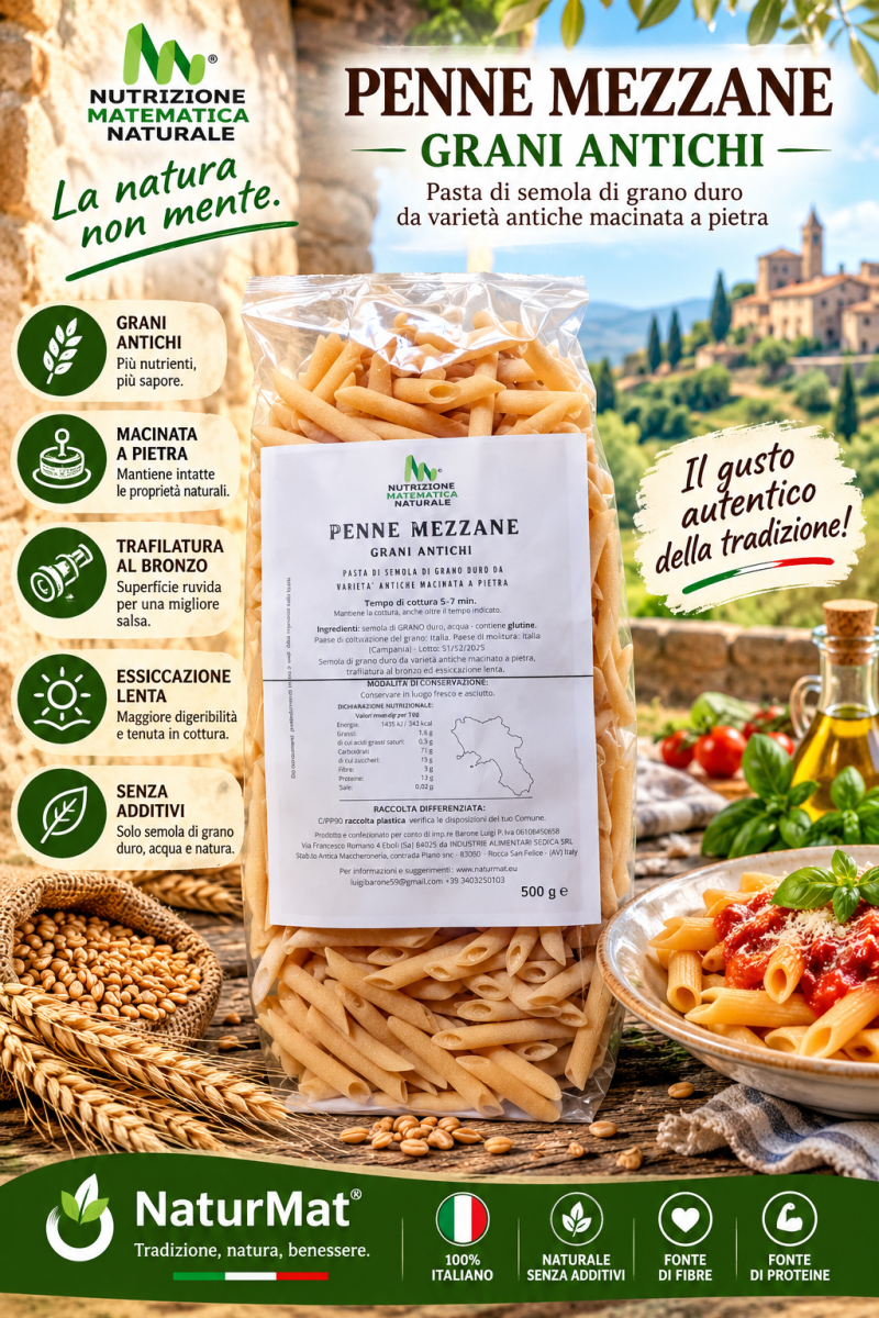 PENNE MEZZANE Pasta di semola di Grani Antichi 500 g